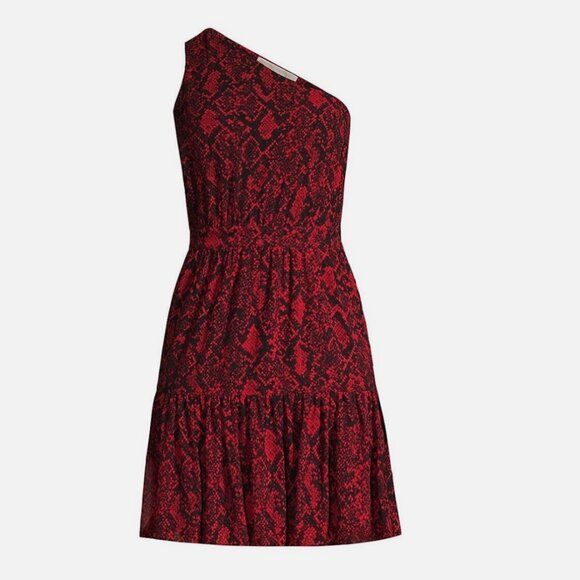 Michael Kors Snake Print Georgette One-Shoulder Dress - Picture 8 of 9